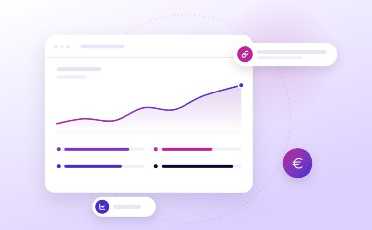 Illustration of a marketing dashboard with a rising line chart